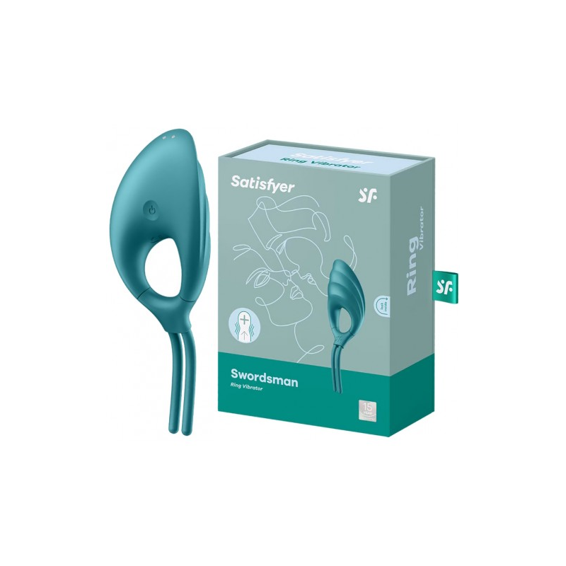 Эрекционное кольцо-лассо с вибрацией Satisfyer Swordsman цвета морской волны