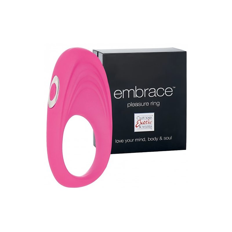 Розовое эрекционное виброкольцо Embrace Pleasure Rings
