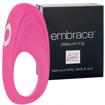 Розовое эрекционное виброкольцо Embrace Pleasure Rings