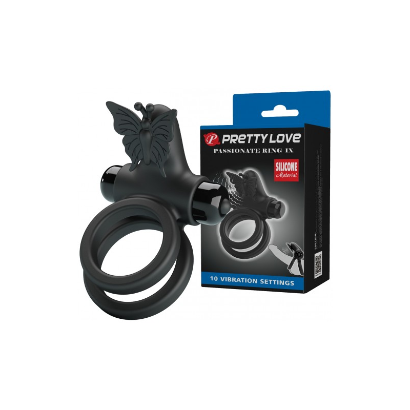 Эрекционное виброкольцо Pretty Love Passionate Ring с петлей на мошонку черное