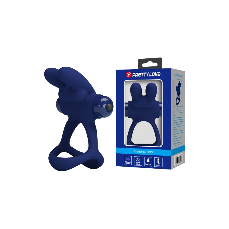 Эрекционное виброкольцо Pretty Love Powerful Ring с петлей на мошонку синее