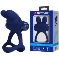 Эрекционное виброкольцо Pretty Love Powerful Ring с петлей на мошонку синее