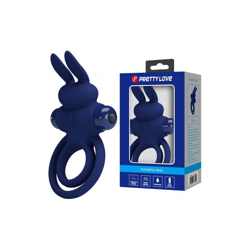 Эрекционное виброкольцо Pretty Love Vibrant Penis Ring III с петлей на мошонку синее