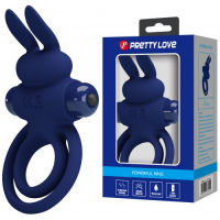 Эрекционное виброкольцо Pretty Love Vibrant Penis Ring III с петлей на мошонку синее