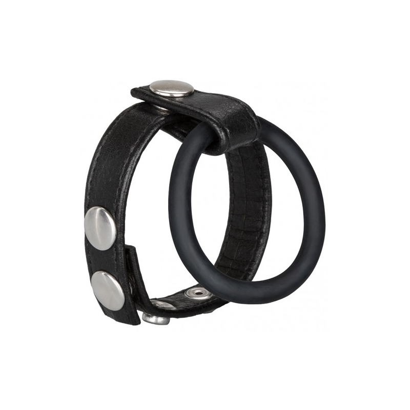 Кожаная утяжка на пенис с силиконовым эрекционным кольцом Ball Spreader