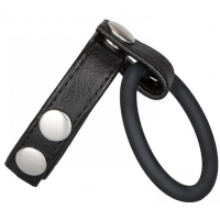 Кожаная утяжка на пенис с силиконовым эрекционным кольцом Ball Spreader