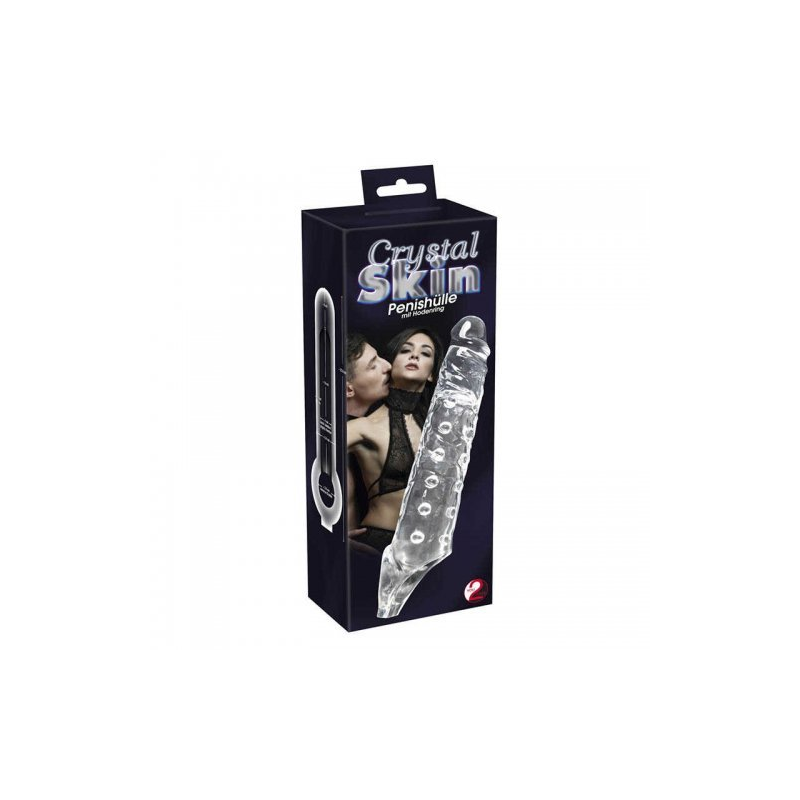 Увеличивающая насадка на пенис с кольцом под мошонку Crystal Skin