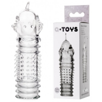 Прозрачная насадка на пенис с точечно-ребристым рельефом Toyfa Baldi