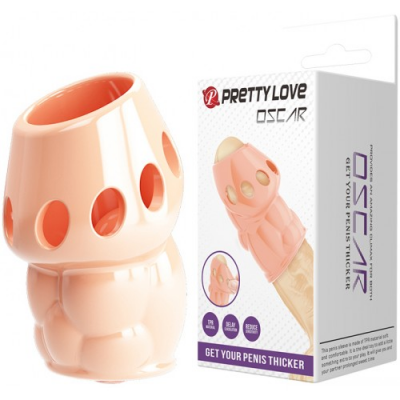 Рельефная насадка на пенис с открытой головкой Pretty Love Oscar телесная