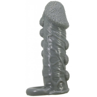 Увеличивающая насадка на пенис со стимулирующим рельефом Realistic Penis Sleeve + 3 см серая
