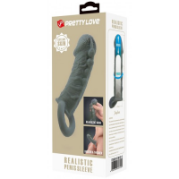 Увеличивающая насадка на пенис со стимулирующим рельефом Realistic Penis Sleeve + 3 см серая