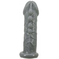 Увеличивающая насадка на пенис со стимулирующим рельефом Realistic Penis Sleeve + 3 см серая