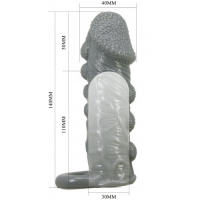 Увеличивающая насадка на пенис со стимулирующим рельефом Realistic Penis Sleeve + 3 см серая