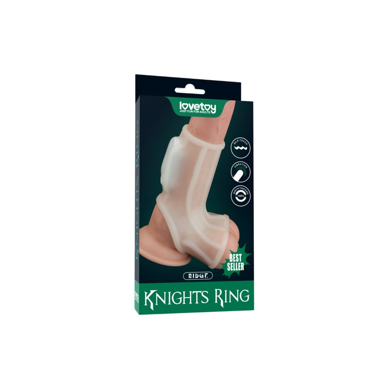 Рельефная вибронасадка на пенис и мошонку Vibrating Ridge Knights Ring with Scrotum Sleeve