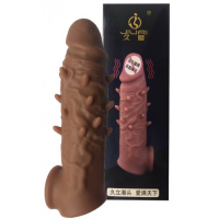 Удлиняющая насадка на пенис с вибрацией Jiuai мулат + 5 см