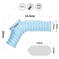 Рельефная насадка на пенис с вибрацией Wave Knights голубая