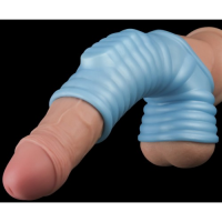 Рельефная насадка на пенис с вибрацией Wave Knights голубая