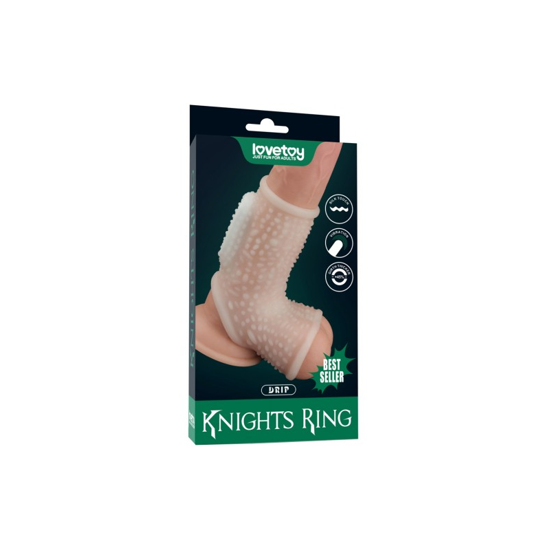 Рельефная вибронасадка на пенис и мошонку Vibrating Drip Knights Ring with Scrotum Sleeve