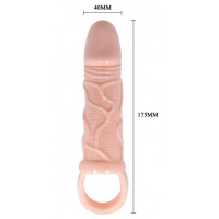 Увеличивающая вибронасадка на пенис с петлей под мошонку телесного цвета Penis Sleeve Carson + 3 см