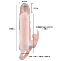 Увеличивающая насадка на пенис с двойной вибрацией и петлей под мошонку телесная Brave Man + 5 см