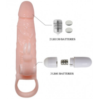 Увеличивающая насадка на пенис с двойной вибрацией и петлей под мошонку телесная Brave Man + 5 см