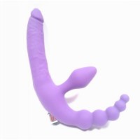 Безремневой страпон с анальным стимулятором фиолетовый
