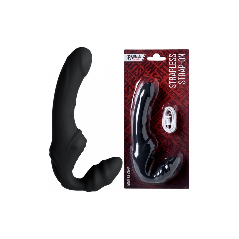 Безремневой страпон с вибрацией Black and Red by Toyfa 35 см