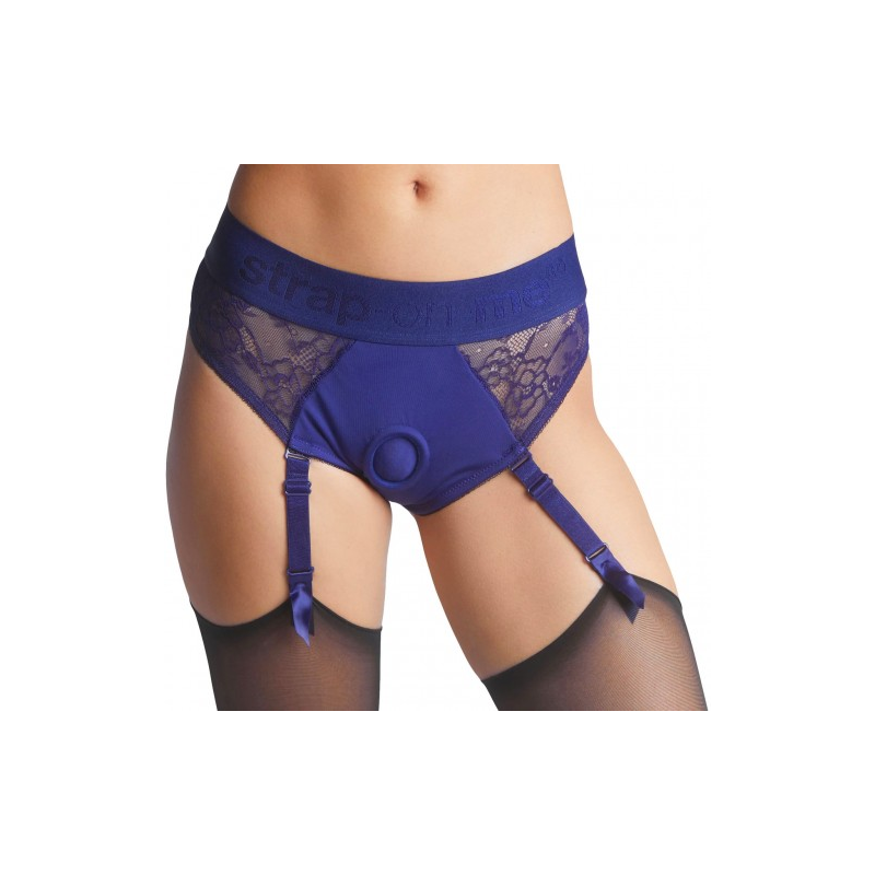 Кружевные трусики для страпона с пажами Strap-On-Me Harness Lingerie Diva M синий
