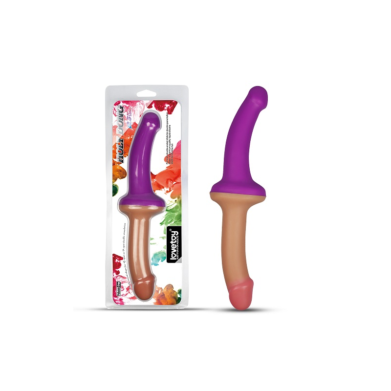 Двусторонний фаллоимитатор телесный с фиолетовым