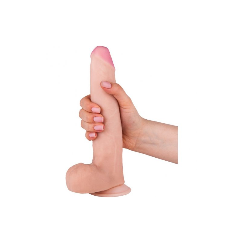 Реалистичный большой фаллос с мошонкой на присоске 19 см