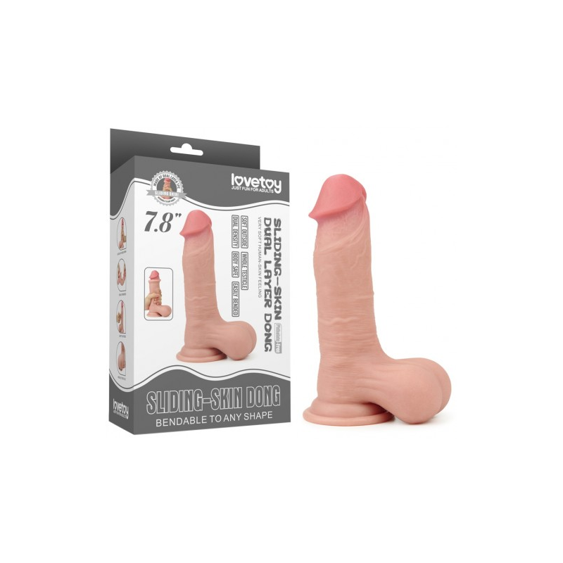 Гнущийся фаллоимитатор с эффектом двойной кожи Lovetoy Sliding-Skin Dual Layer Dong 20 см