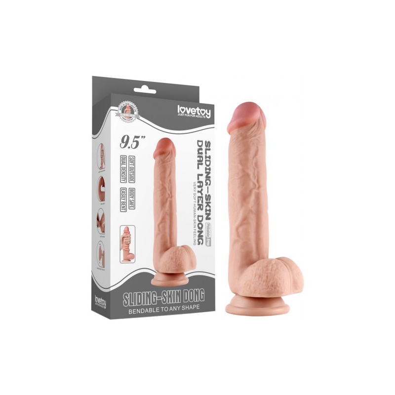 Гнущийся фаллоимитатор с эффектом двойной кожи Lovetoy Sliding-Skin Dual Layer Dong 24 см