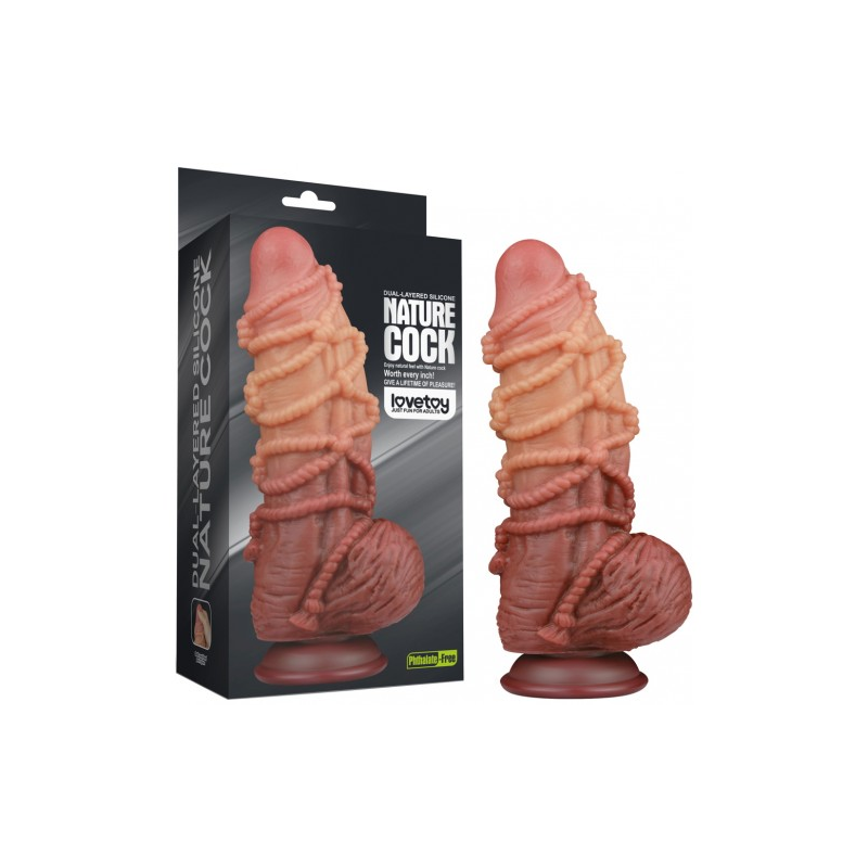 Реалистичный фаллоимитатор с мошонкой и рельефом из веревок Lovetoy Silicone Cock with Rope 24 см