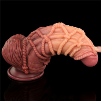 Реалистичный фаллоимитатор с мошонкой и рельефом из веревок Lovetoy Silicone Cock with Rope 24 см