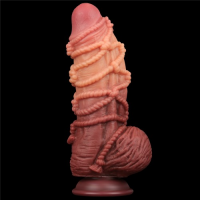 Реалистичный фаллоимитатор с мошонкой и рельефом из веревок Lovetoy Silicone Cock with Rope 24 см