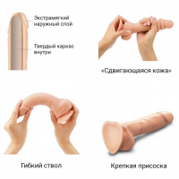 Реалистичный фаллоимитатор на присоске Strap-On-Me с подвижной кожей телесный 19 см