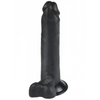 Реалистичный фаллоимитатор черного цвета с мошонкой на присоске 17 см
