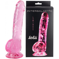 Прозрачный фаллос с мошонкой Intergalactic Luminous Pink 20 см