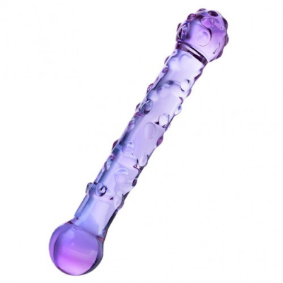 Фиолетовый фаллос из стекла с рельефным стволом