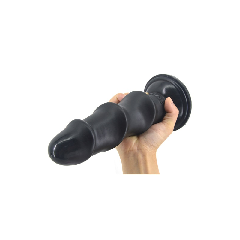 Черный анальный стимулятор с ребристой поверхностью