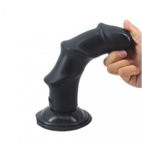 Черный анальный стимулятор с ребристой поверхностью