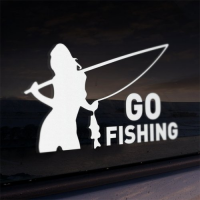 Виниловая наклейка на авто белая Go Fishing