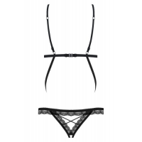 Эротичное черное боди с декоративными лентами и пикантным доступом S/M