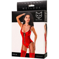 Возбуждающее красное боди с пажами Glossy Doja из материала Wetlook размер S