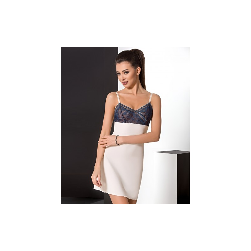 Кремовая сорочка с синим кружевом Ivone XXL/XXXL