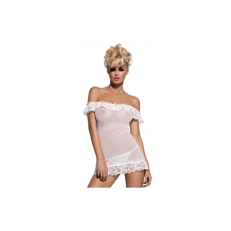 Полупрозрачная белая сорочка с кружевными рюшами Amoresa Chemise White L/XL